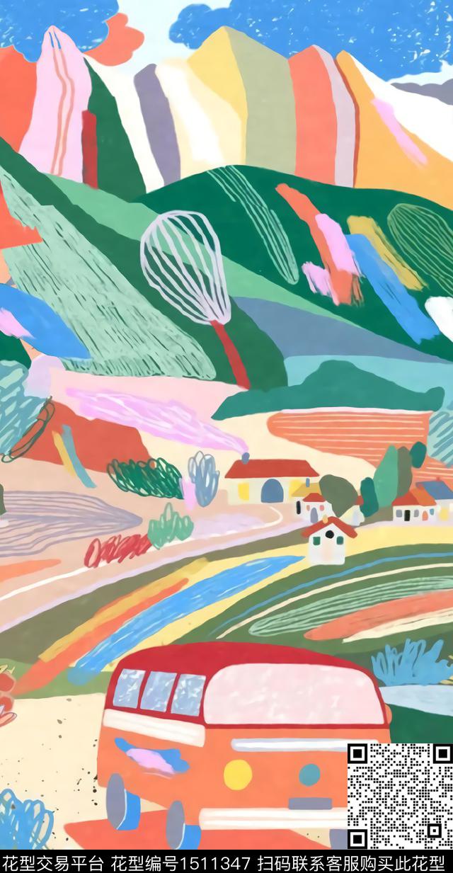 定位花童装风景插画数码印花华亿平台下载（图片编号: 1511347） - 瓦栏（Walan）