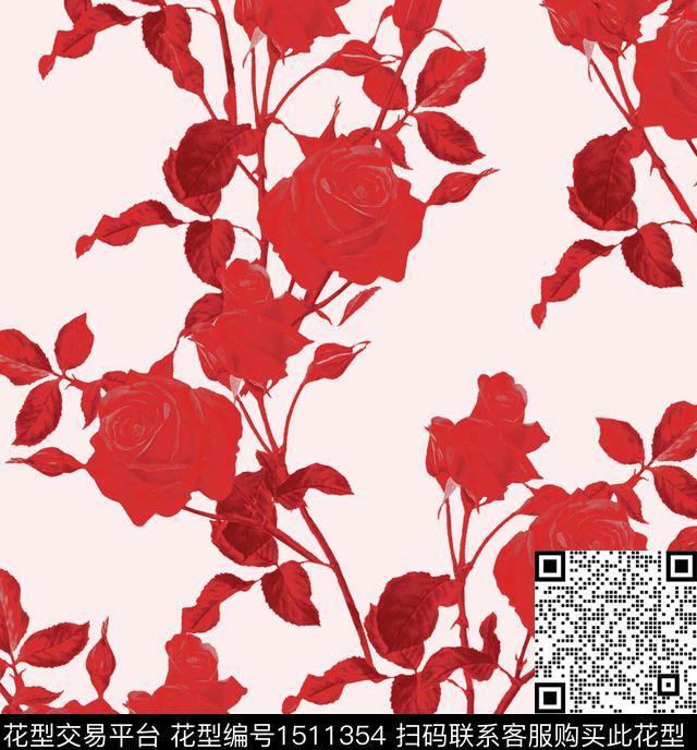 玫瑰花年轻女性秋冬华亿平台数码印花华亿平台下载（图片编号: 1511354） - 瓦栏（Walan）