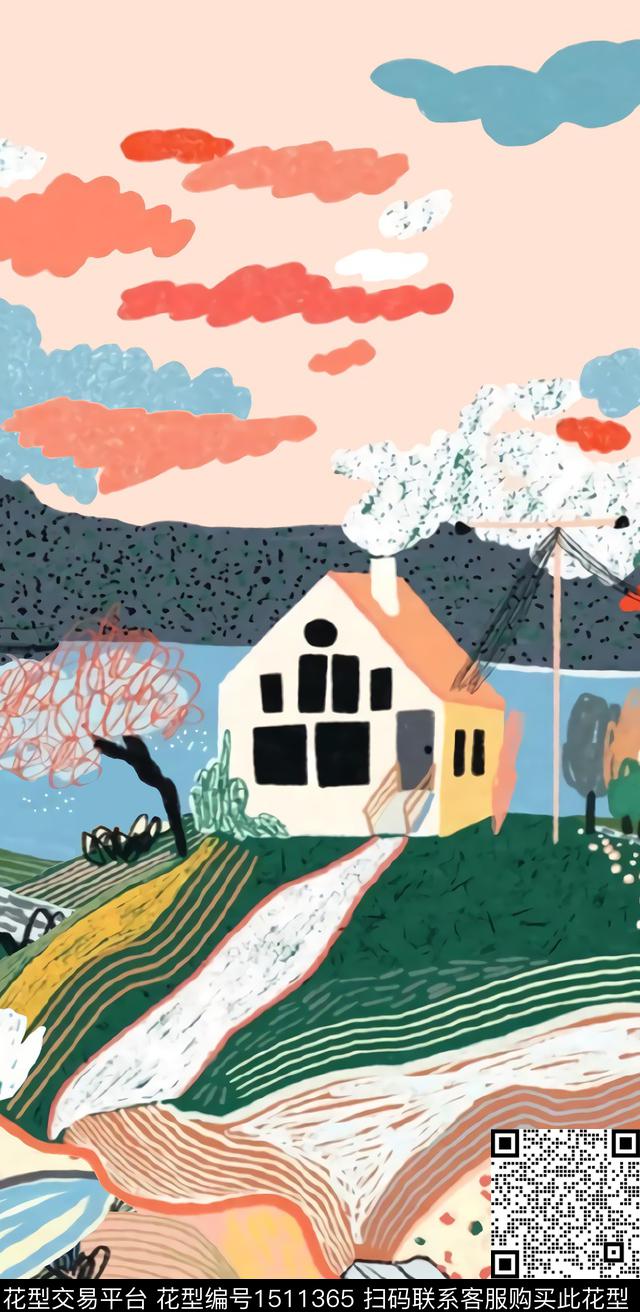 可爱趣味风景插画数码印花华亿平台下载（图片编号: 1511365） - 瓦栏（Walan）