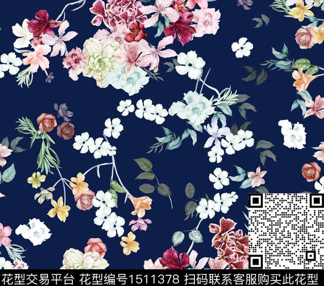 绿植树叶花卉小碎花传统印花华亿平台下载（图片编号: 1511378） - 瓦栏（Walan）