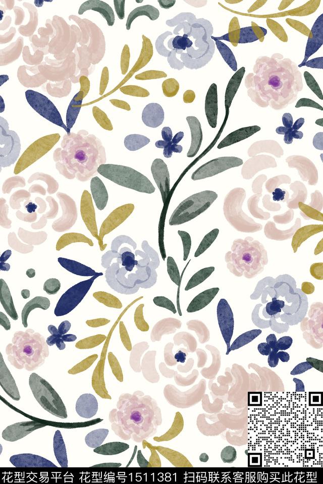 花卉手绘小碎花数码印花华亿平台下载（图片编号: 1511381） - 瓦栏（Walan）
