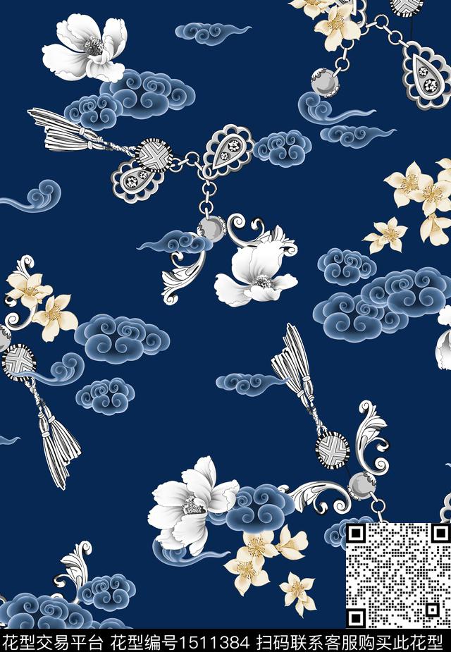 连衣裙女装中国风数码印花华亿平台下载（图片编号: 1511384） - 瓦栏（Walan）