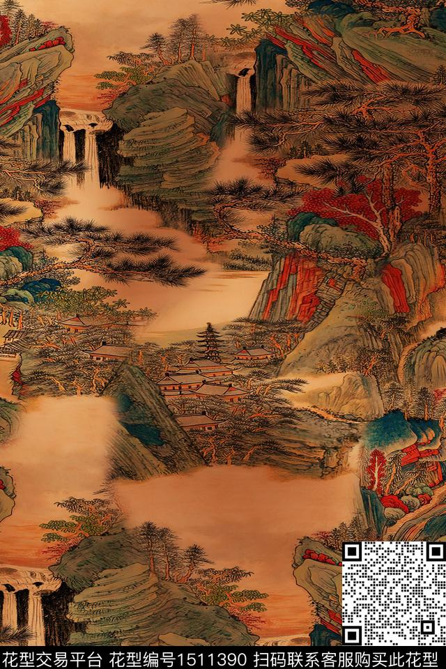 香云纱国画中老年数码印花华亿平台下载（图片编号: 1511390） - 瓦栏（Walan）