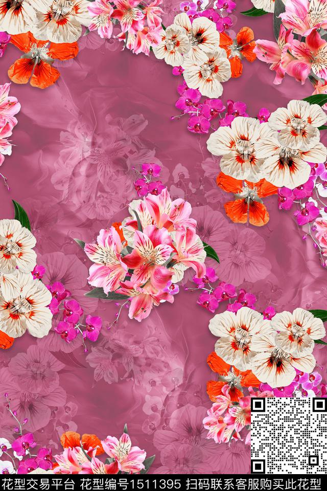 花卉旗袍小碎花数码印花华亿平台下载（图片编号: 1511395） - 瓦栏（Walan）