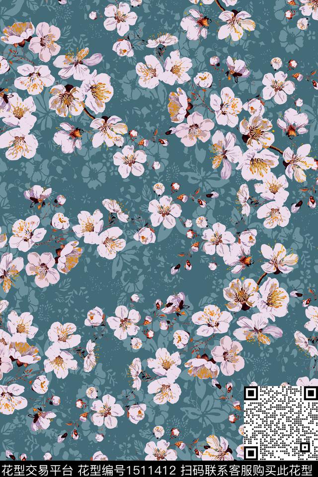 花卉手绘矢量数码印花华亿平台下载（图片编号: 1511412） - 瓦栏（Walan）