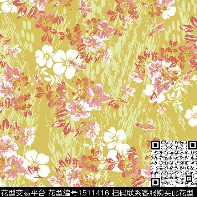 花卉手绘矢量数码印花华亿平台下载（图片编号: 1511416） - 瓦栏（Walan）