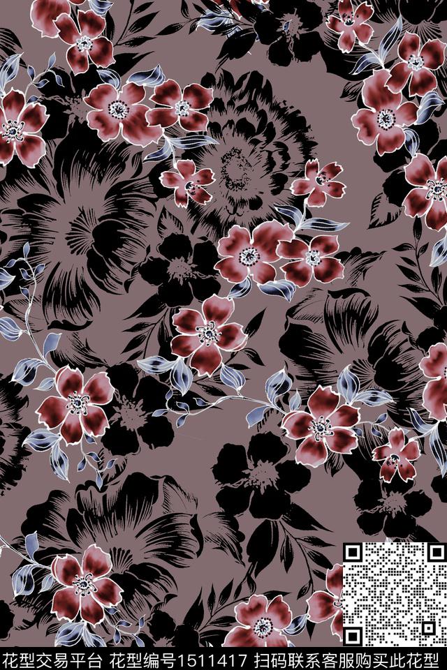 花卉手绘小碎花数码印花华亿平台下载（图片编号: 1511417） - 瓦栏（Walan）