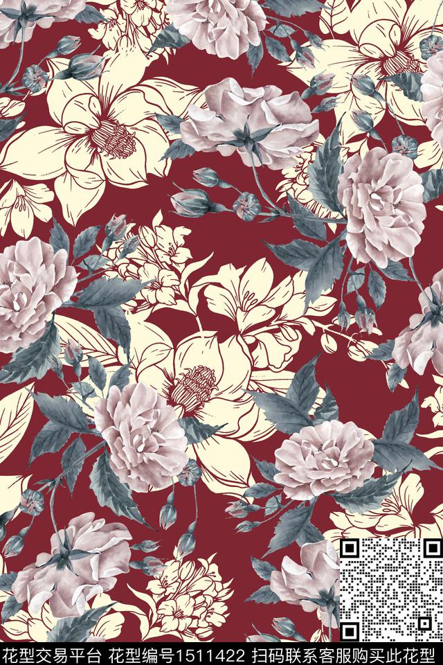 花卉手绘小碎花数码印花华亿平台下载（图片编号: 1511422） - 瓦栏（Walan）
