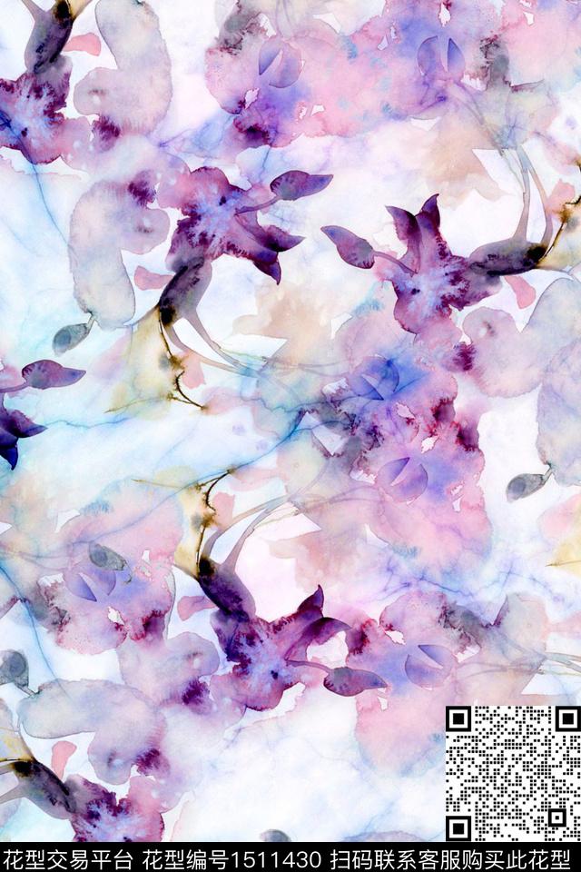 水彩肌理女装数码印花华亿平台下载（图片编号: 1511430） - 瓦栏（Walan）