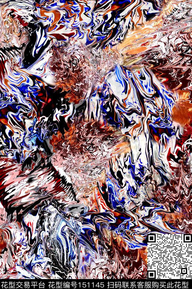 水纹变形艳丽数码印花华亿平台下载（图片编号: 151145） - 瓦栏（Walan）