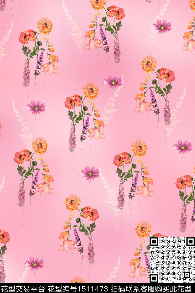 花卉满版散花年轻女性数码印花华亿平台下载（图片编号: 1511473） - 瓦栏（Walan）