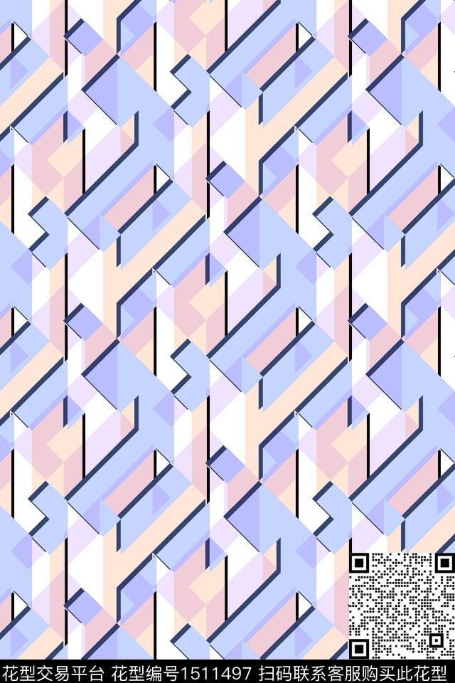 几何格子大牌风数码印花华亿平台下载（图片编号: 1511497） - 瓦栏（Walan）