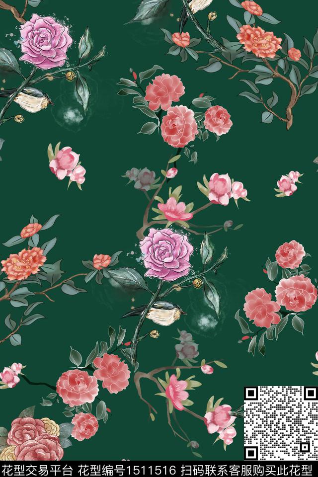 女装花卉大牌风数码印花华亿平台下载（图片编号: 1511516） - 瓦栏（Walan）