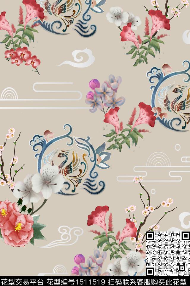 女装花卉大牌风数码印花华亿平台下载（图片编号: 1511519） - 瓦栏（Walan）