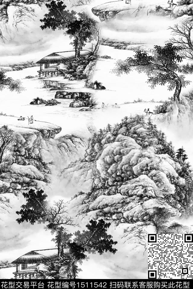 香云纱国画中老年数码印花华亿平台下载（图片编号: 1511542） - 瓦栏（Walan）