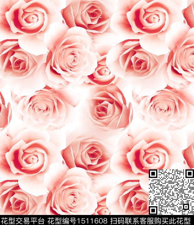 玫瑰花真丝粉红数码印花华亿平台下载（图片编号: 1511608） - 瓦栏（Walan）