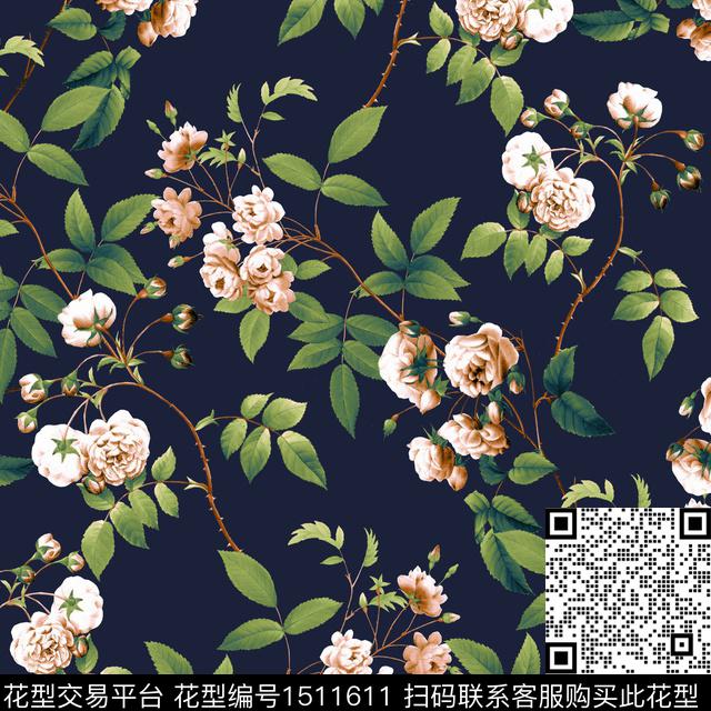 蔷薇花复古poppy数码印花华亿平台下载（图片编号: 1511611） - 瓦栏（Walan）