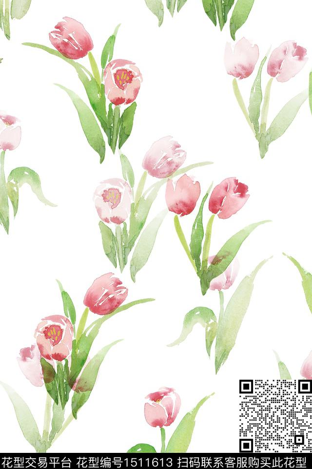 花卉大牌风小清新数码印花华亿平台下载（图片编号: 1511613） - 瓦栏（Walan）