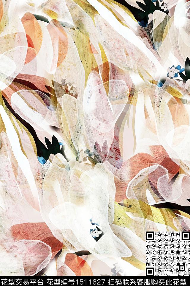 抽象小清新真丝数码印花华亿平台下载（图片编号: 1511627） - 瓦栏（Walan）