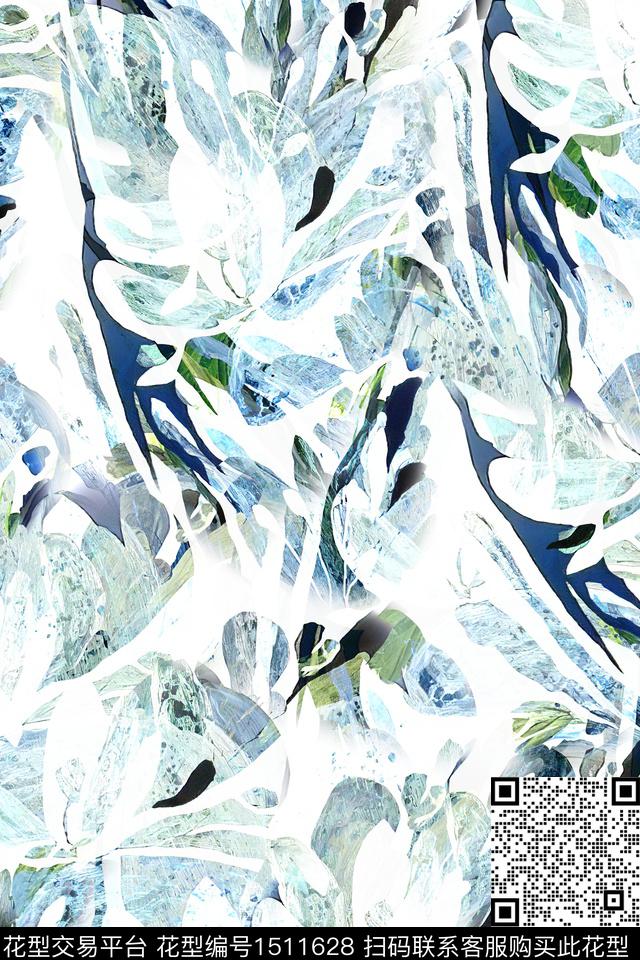抽象小清新真丝数码印花华亿平台下载（图片编号: 1511628） - 瓦栏（Walan）