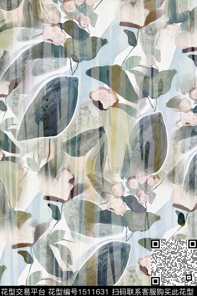 抽象小清新真丝数码印花华亿平台下载（图片编号: 1511631） - 瓦栏（Walan）