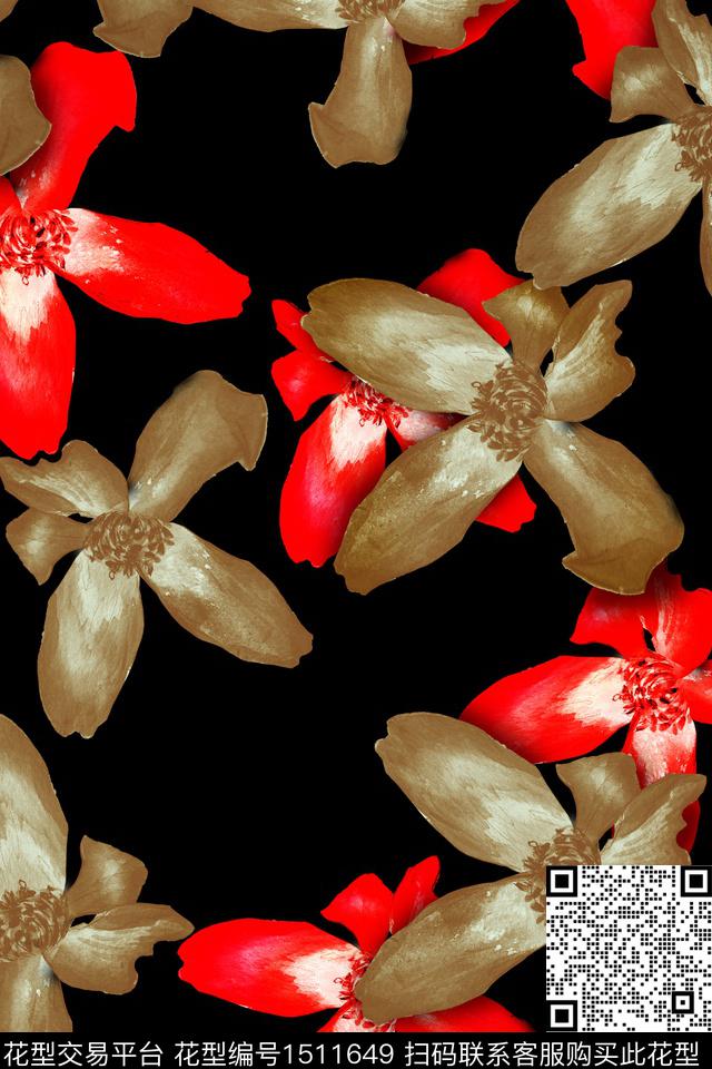女装花卉大花数码印花华亿平台下载（图片编号: 1511649） - 瓦栏（Walan）