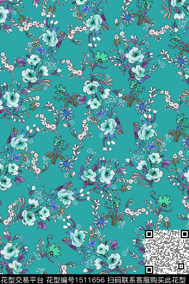 复古花卉大牌风数码印花华亿平台下载（图片编号: 1511656） - 瓦栏（Walan）