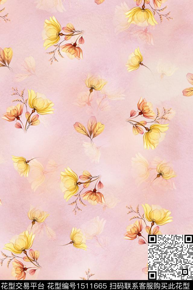 花卉年轻女性抽象数码印花华亿平台下载（图片编号: 1511665） - 瓦栏（Walan）