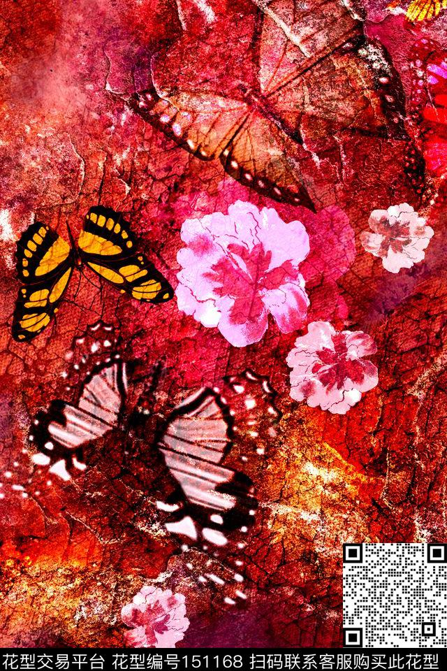 光感蝴蝶花卉数码印花华亿平台下载（图片编号: 151168） - 瓦栏（Walan）