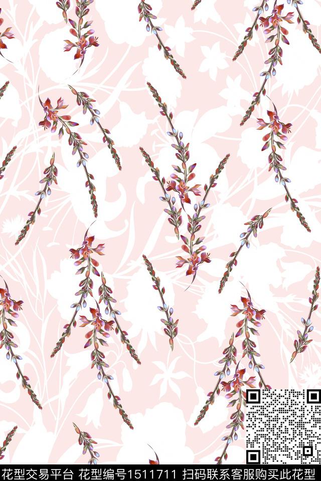 紫藤花花卉小清新数码印花华亿平台下载（图片编号: 1511711） - 瓦栏（Walan）