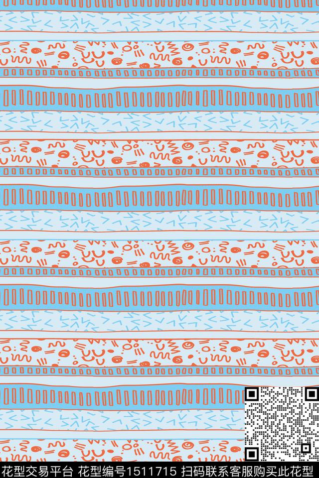 字母线条蓝色数码印花华亿平台下载（图片编号: 1511715） - 瓦栏（Walan）