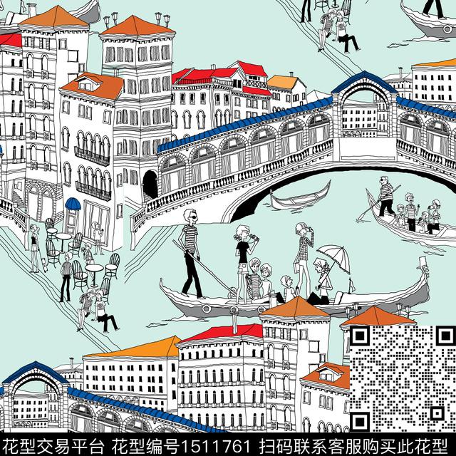建筑线条画威尼斯传统印花华亿平台下载（图片编号: 1511761） - 瓦栏（Walan）