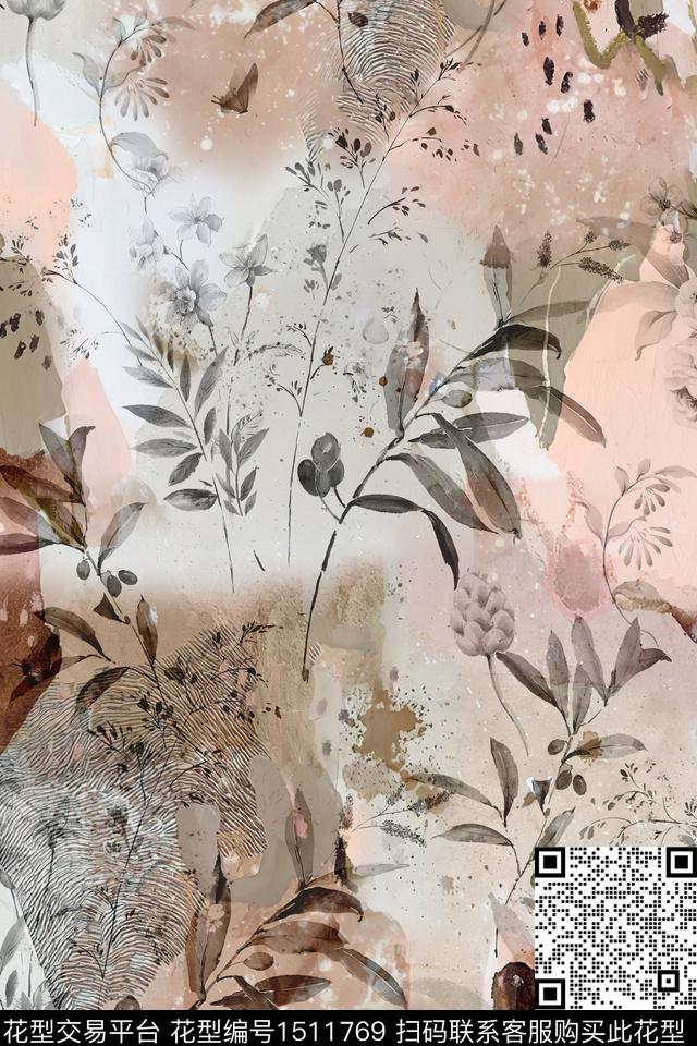 抽象小清新真丝数码印花华亿平台下载（图片编号: 1511769） - 瓦栏（Walan）