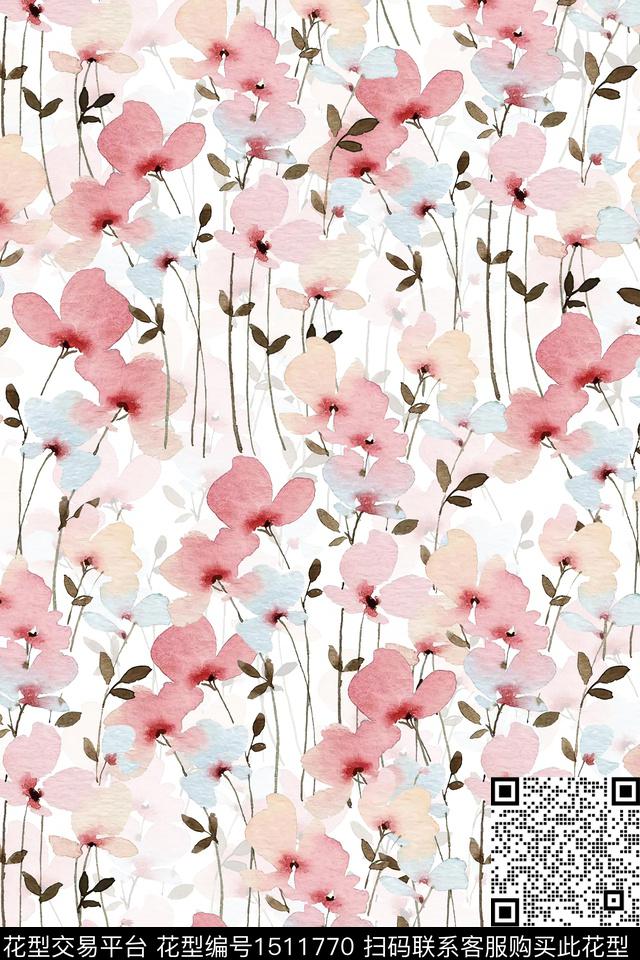 小清新真丝小碎花数码印花华亿平台下载（图片编号: 1511770） - 瓦栏（Walan）
