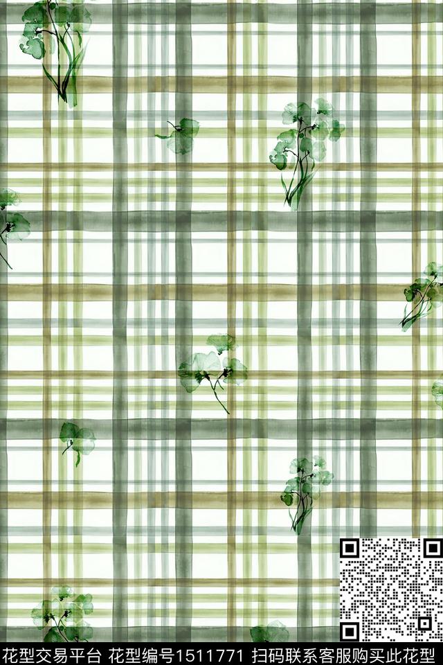 格子花卉小清新数码印花华亿平台下载（图片编号: 1511771） - 瓦栏（Walan）