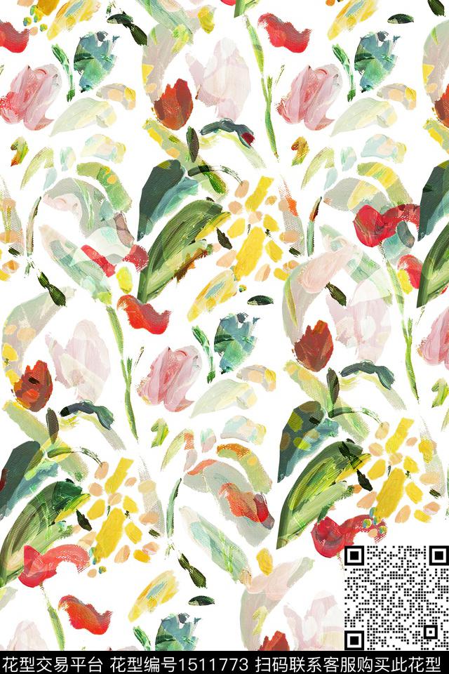 花卉抽象小清新数码印花华亿平台下载（图片编号: 1511773） - 瓦栏（Walan）