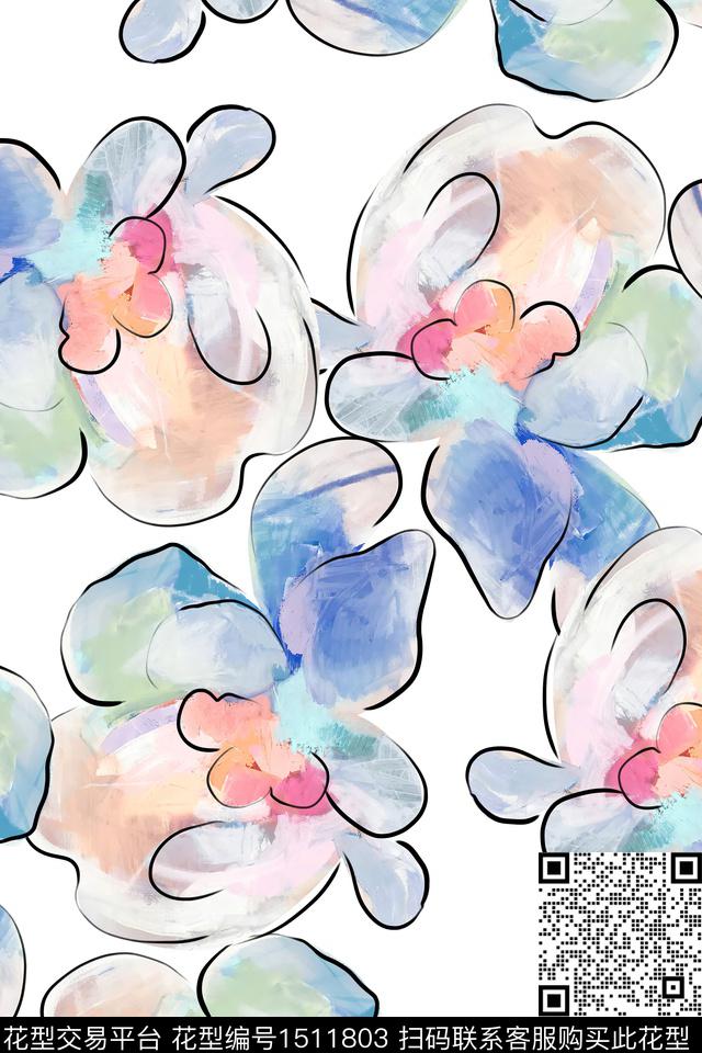 花卉大牌风抽象数码印花华亿平台下载（图片编号: 1511803） - 瓦栏（Walan）