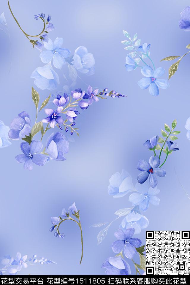 花卉大牌风小清新数码印花华亿平台下载（图片编号: 1511805） - 瓦栏（Walan）