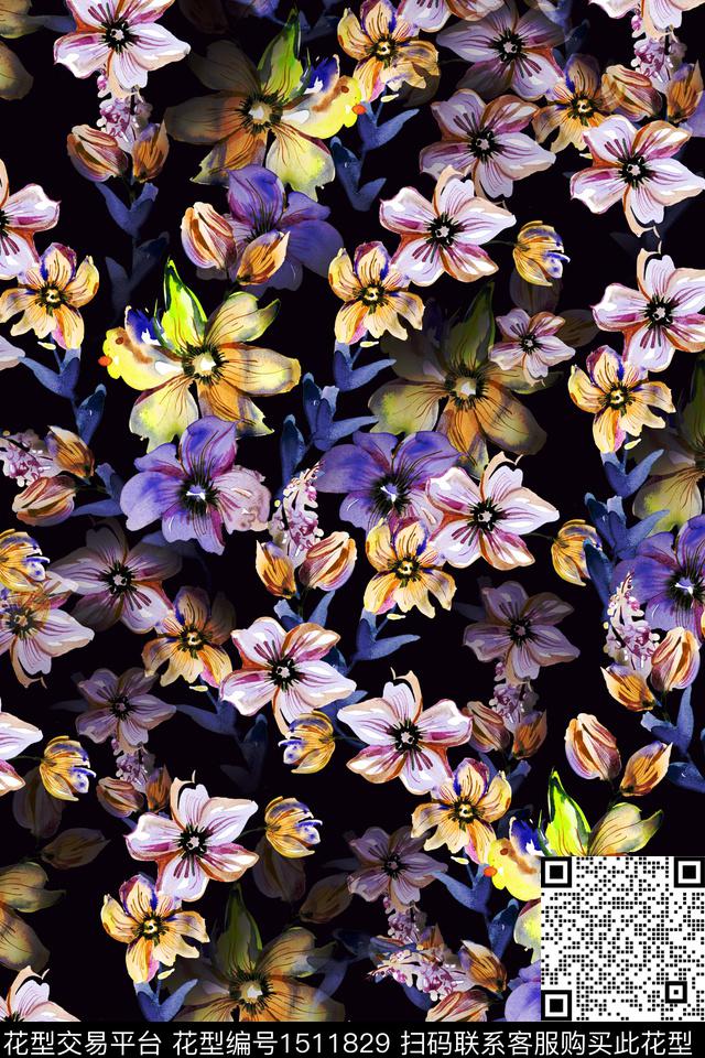 花卉小碎花中老年数码印花华亿平台下载（图片编号: 1511829） - 瓦栏（Walan）