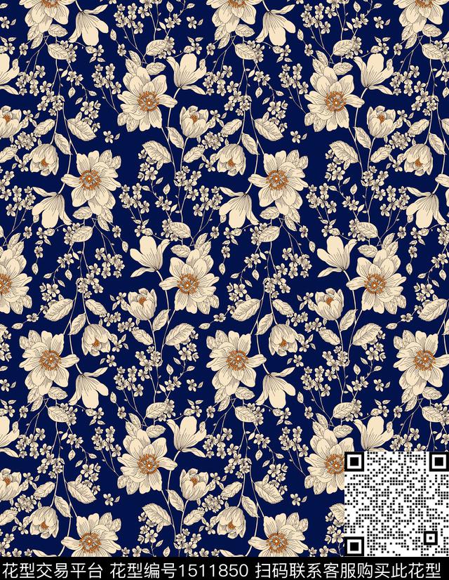 花卉春夏华亿平台小碎花数码印花华亿平台下载（图片编号: 1511850） - 瓦栏（Walan）