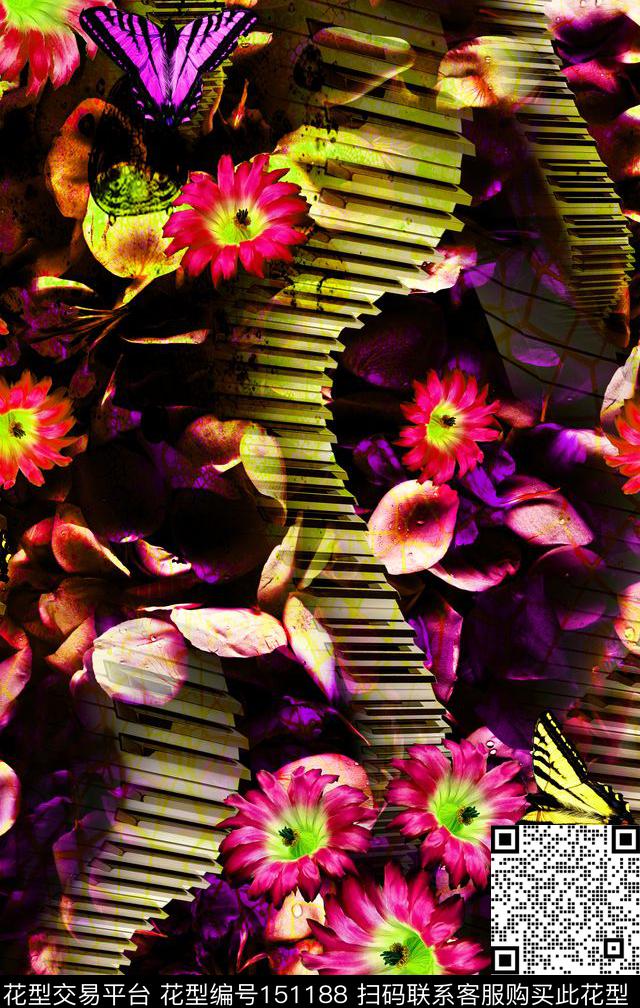花深色手绘数码印花华亿平台下载（图片编号: 151188） - 瓦栏（Walan）