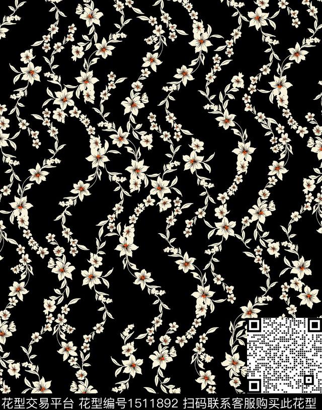 黑白华亿平台花卉春夏华亿平台数码印花华亿平台下载（图片编号: 1511892） - 瓦栏（Walan）