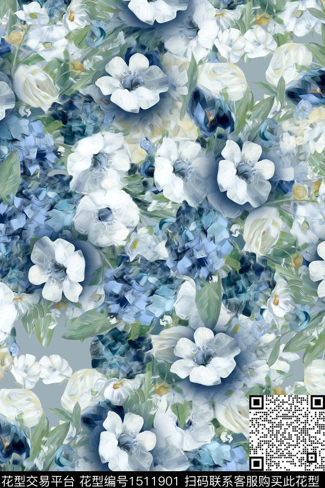 肌理花卉大牌风数码印花华亿平台下载（图片编号: 1511901） - 瓦栏（Walan）