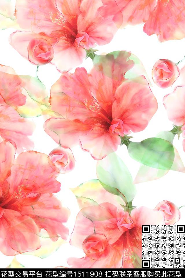 花卉大牌风小清新数码印花华亿平台下载（图片编号: 1511908） - 瓦栏（Walan）
