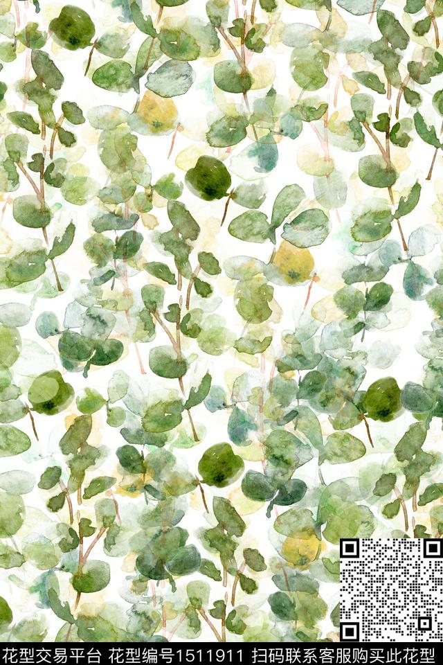 绿植树叶大牌风小清新数码印花华亿平台下载（图片编号: 1511911） - 瓦栏（Walan）