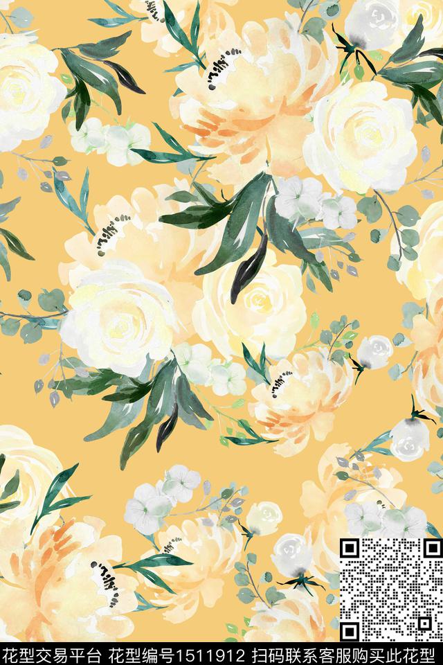 花卉大牌风小清新数码印花华亿平台下载（图片编号: 1511912） - 瓦栏（Walan）