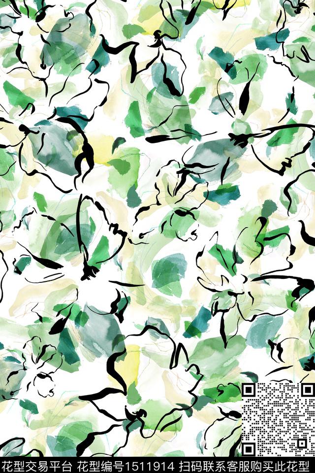 绿植树叶花卉大牌风数码印花华亿平台下载（图片编号: 1511914） - 瓦栏（Walan）