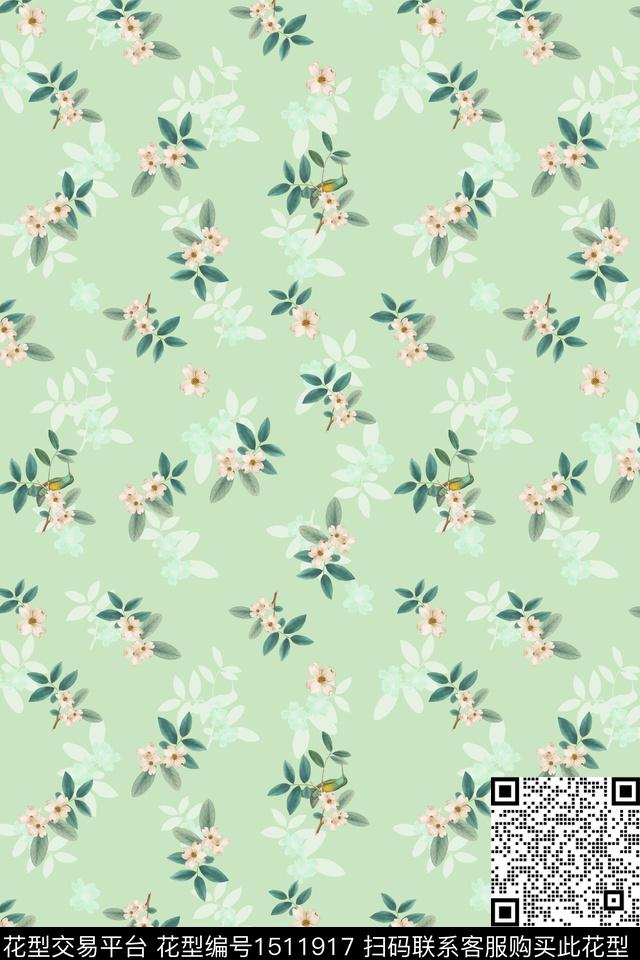 花卉小清新真丝数码印花华亿平台下载（图片编号: 1511917） - 瓦栏（Walan）