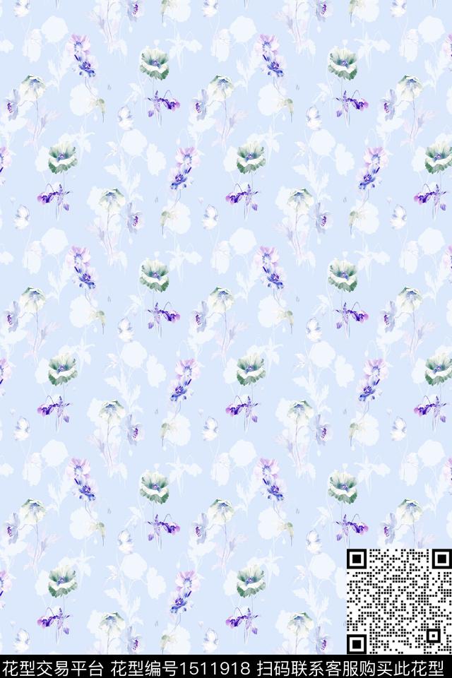 花卉小清新真丝数码印花华亿平台下载（图片编号: 1511918） - 瓦栏（Walan）