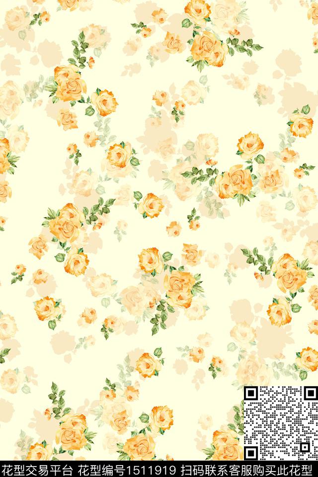 花卉小清新真丝数码印花华亿平台下载（图片编号: 1511919） - 瓦栏（Walan）